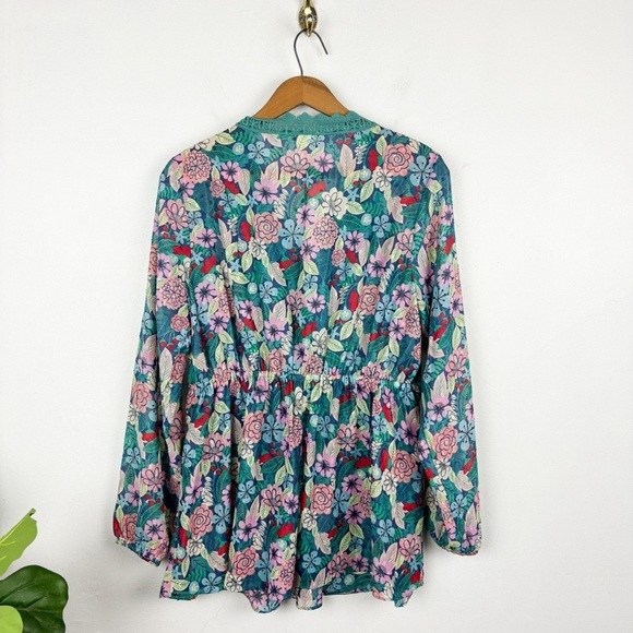 Matilda Jane Strawberry Floral Semi-Sheer Long Sleeve Blouse Sz L - Picture 2 of 5